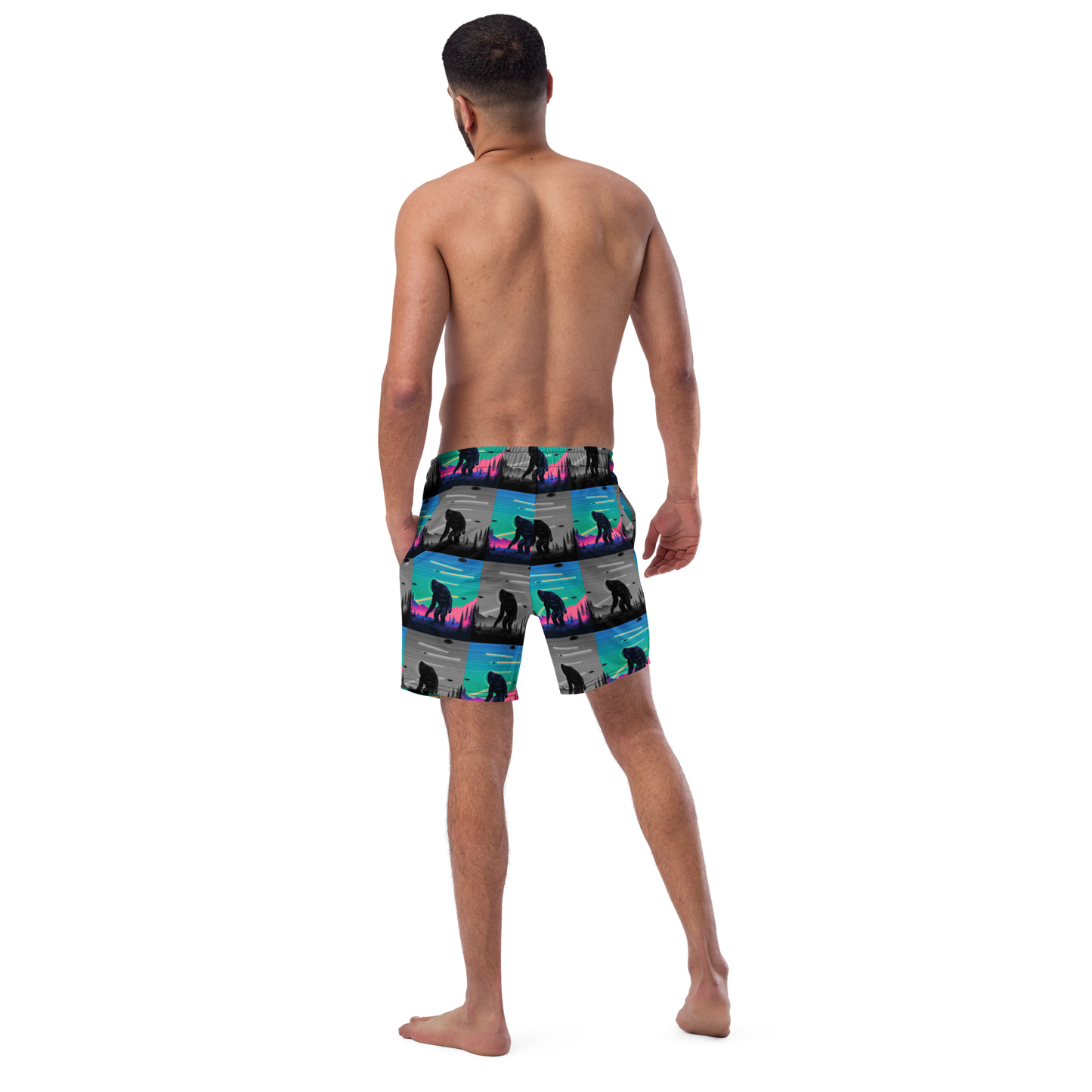 Neon Bigfoot Wood Art Men's swim trunks