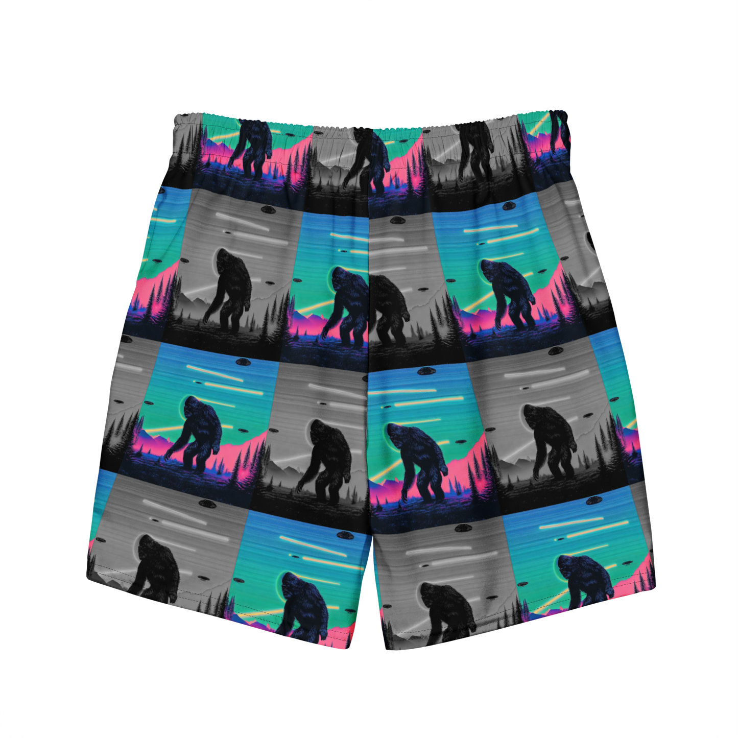 Neon Bigfoot Wood Art Men's swim trunks