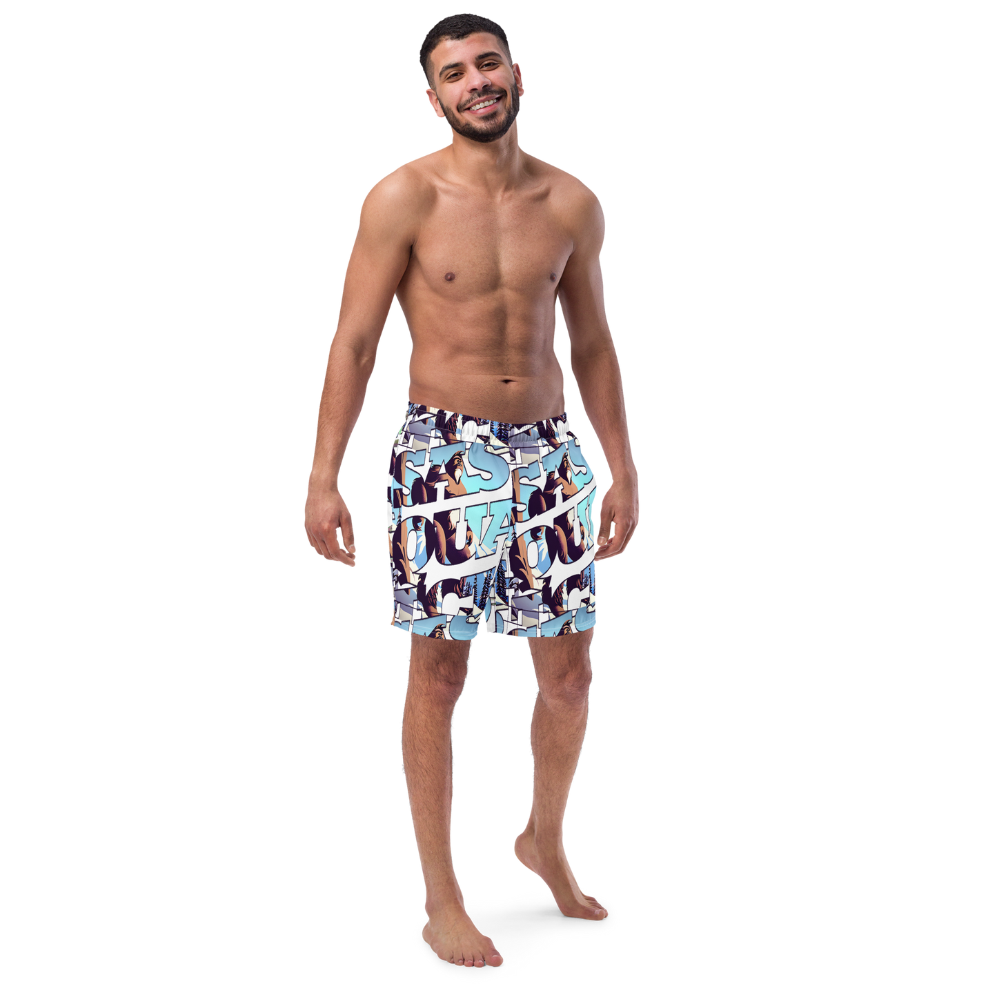 Sasquatch Snowy Anime Men's swim trunks