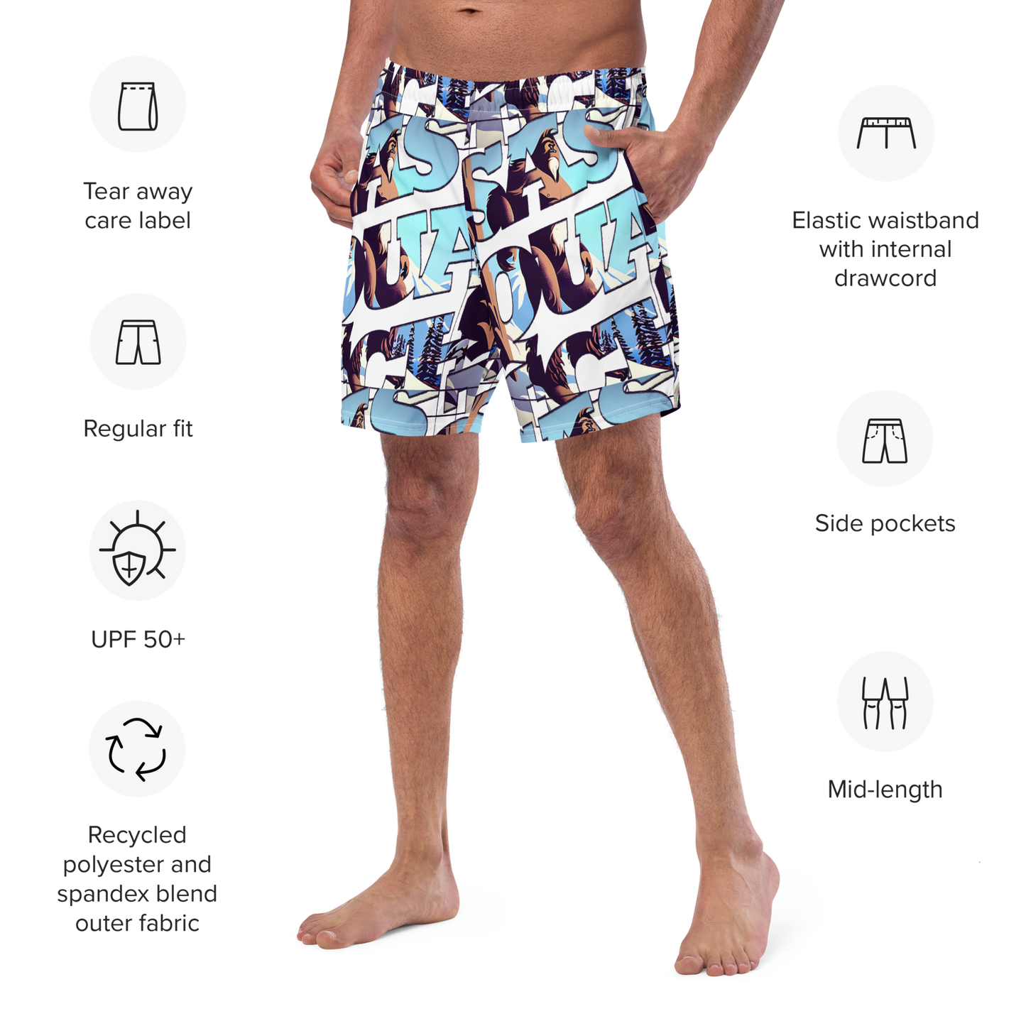 Sasquatch Snowy Anime Men's swim trunks