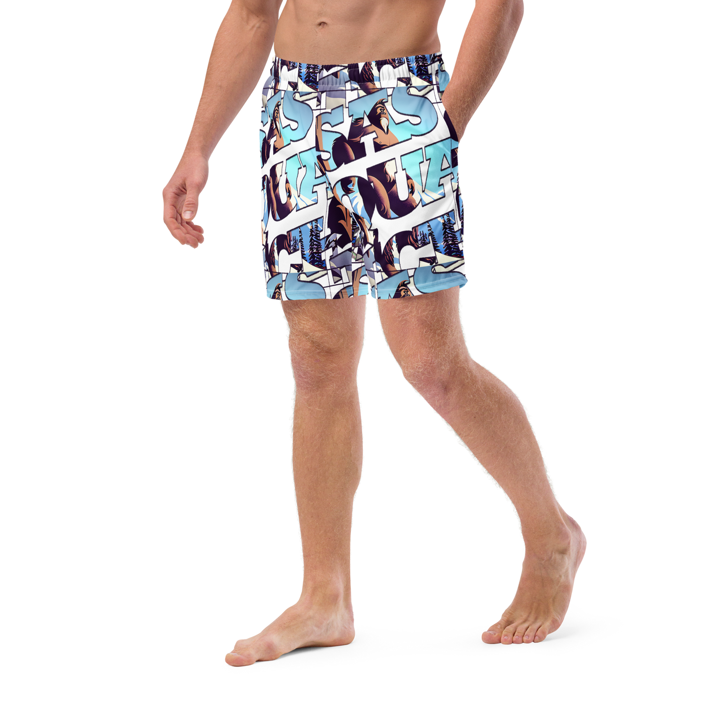 Sasquatch Snowy Anime Men's swim trunks