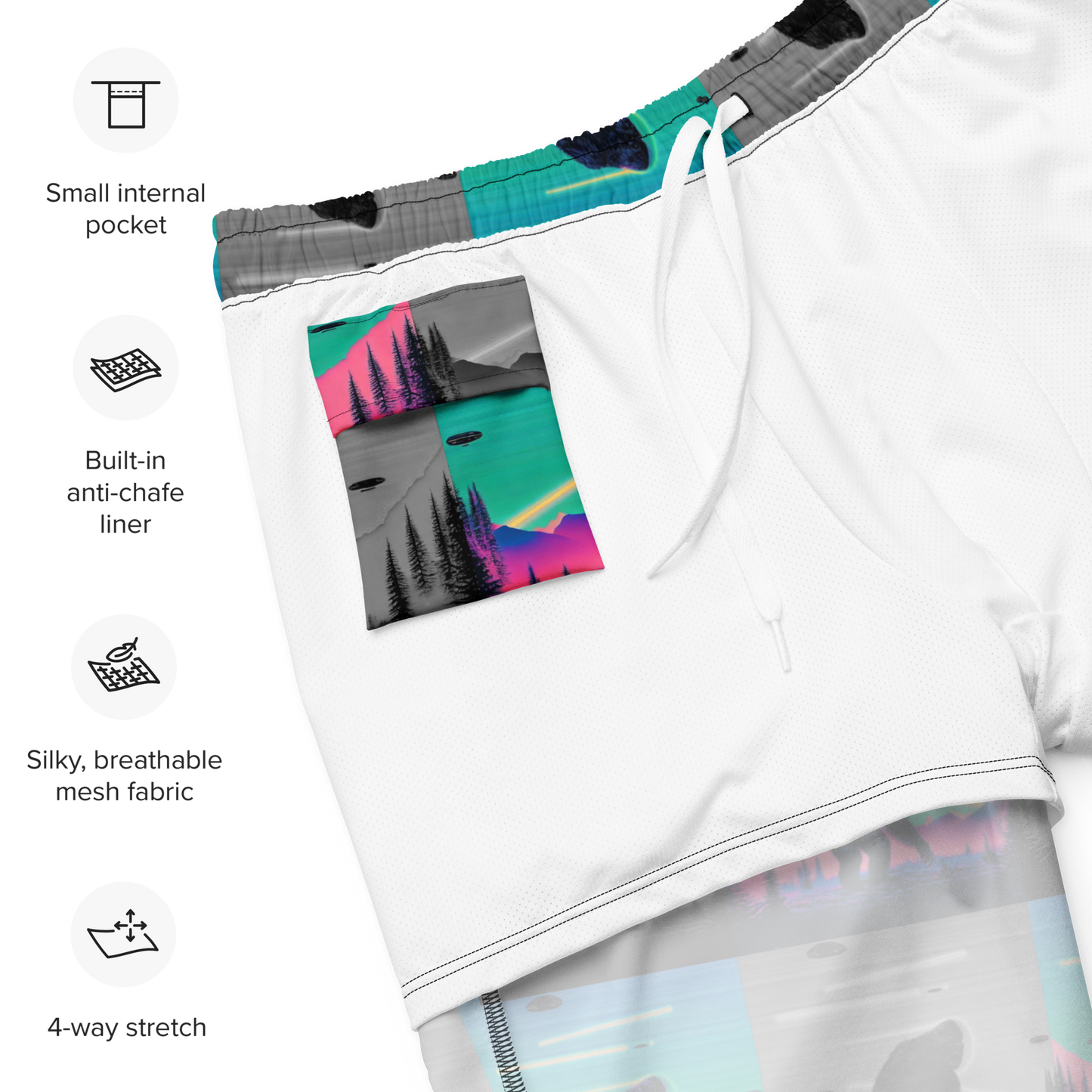 Neon Bigfoot Wood Art Men's swim trunks