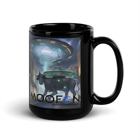 MOOFON - Mooing Flying Object Network Black Glossy Mug