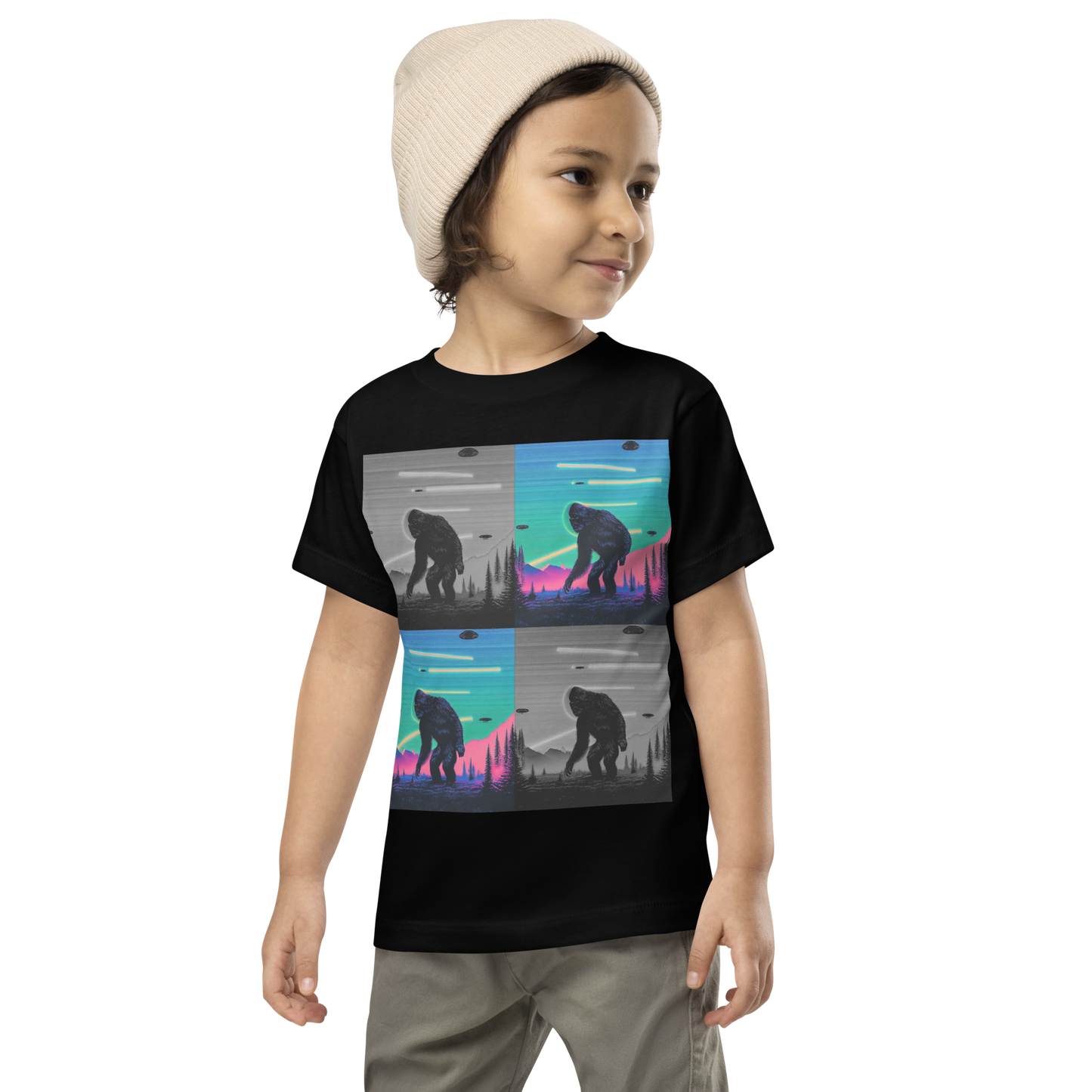 Neon Bigfoot Wood Art Toddler Short Sleeve Tee