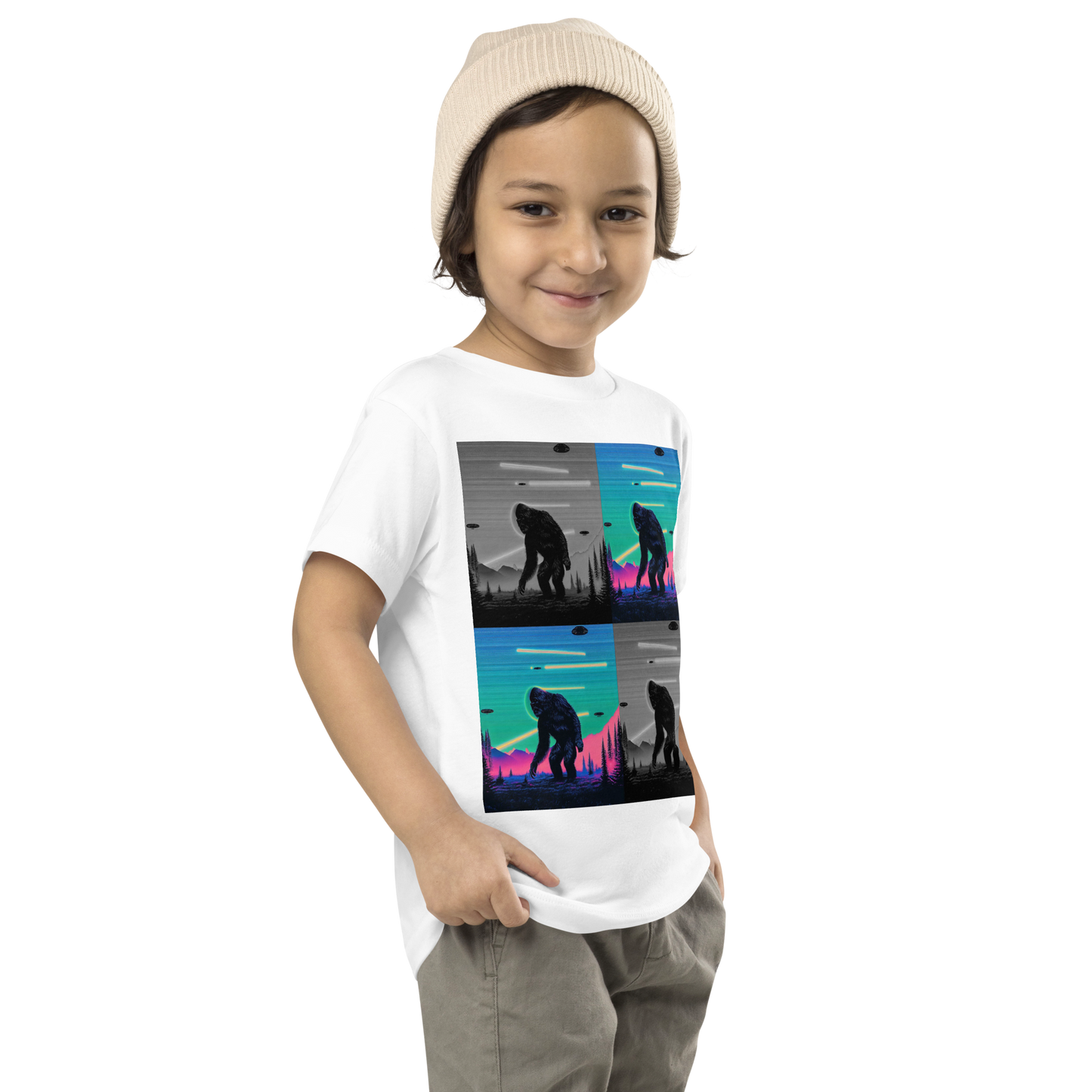 Neon Bigfoot Wood Art Toddler Short Sleeve Tee
