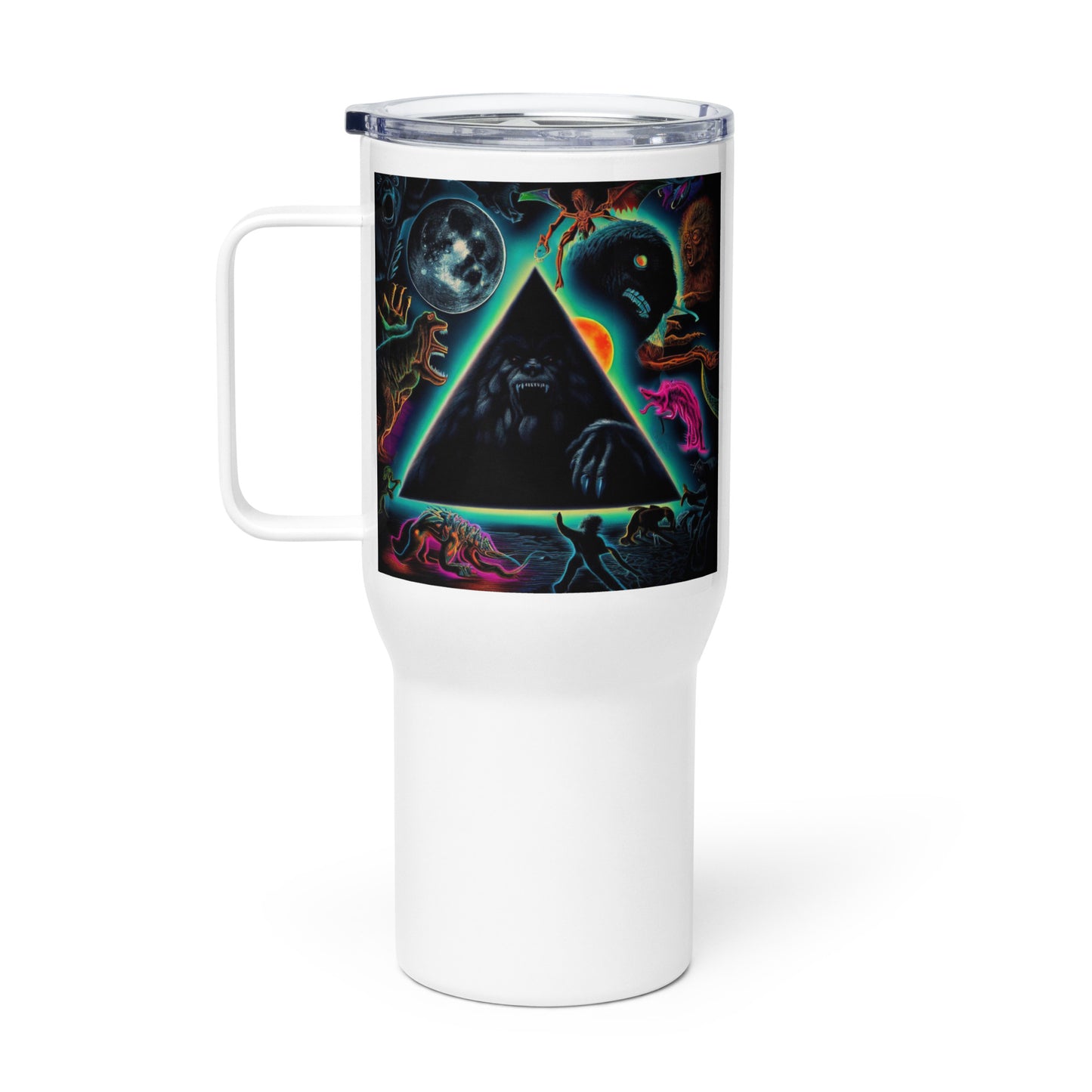 Black Gate Pyramid of Cryptids Travel mug with a handle