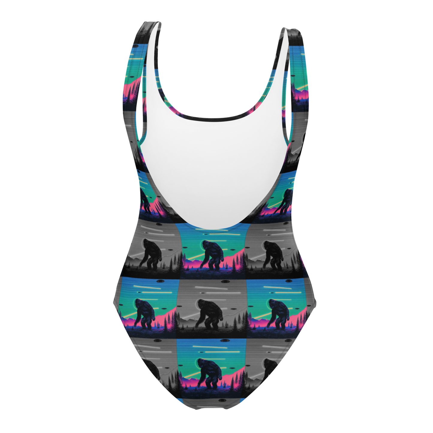 Neon Bigfoot Wood Art One-Piece Swimsuit