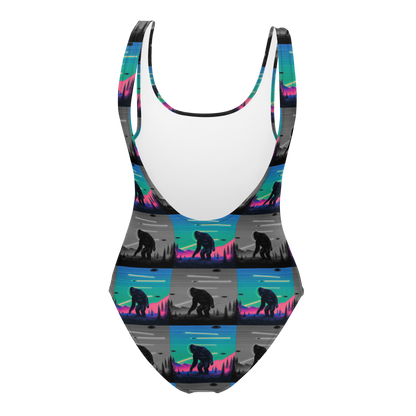 Neon Bigfoot Wood Art One-Piece Swimsuit