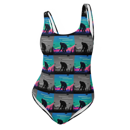 Neon Bigfoot Wood Art One-Piece Swimsuit