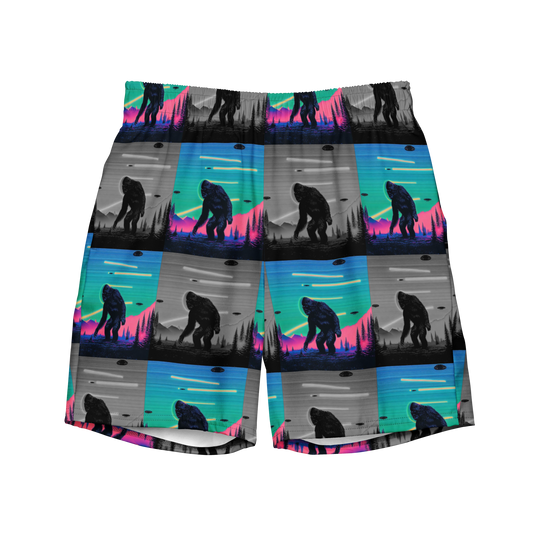 Neon Bigfoot Wood Art Men's swim trunks