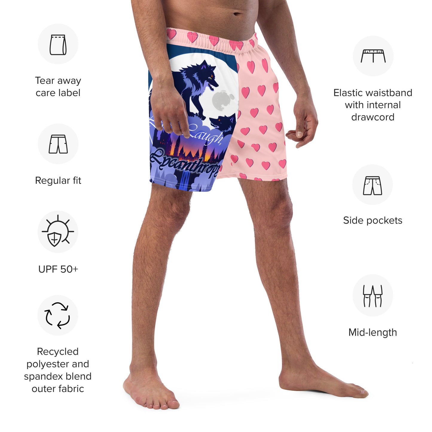 Live, Laugh, Lycanthropy Men's swim trunks