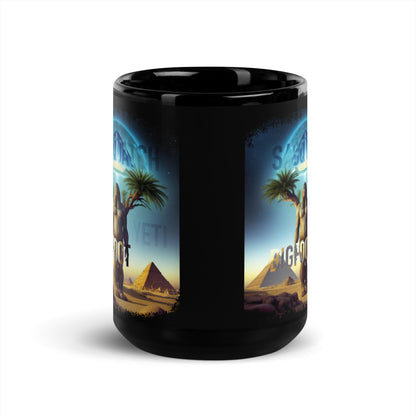 Sasquatch Yeti Bigfoot Pyramid Black Glossy Mug