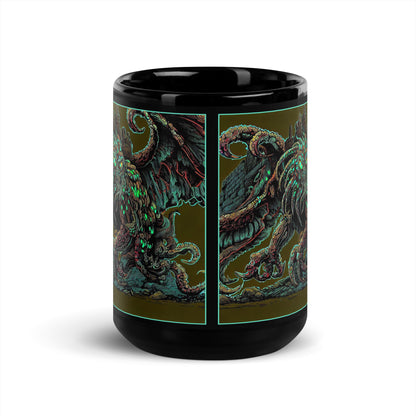 Cthulhu Castle Attack Black Glossy Mug