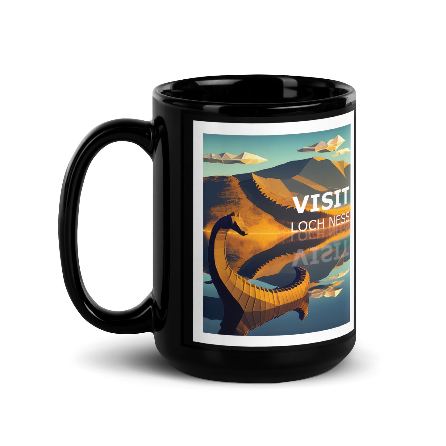 Visit Loch Ness Nessie Black Glossy Mug