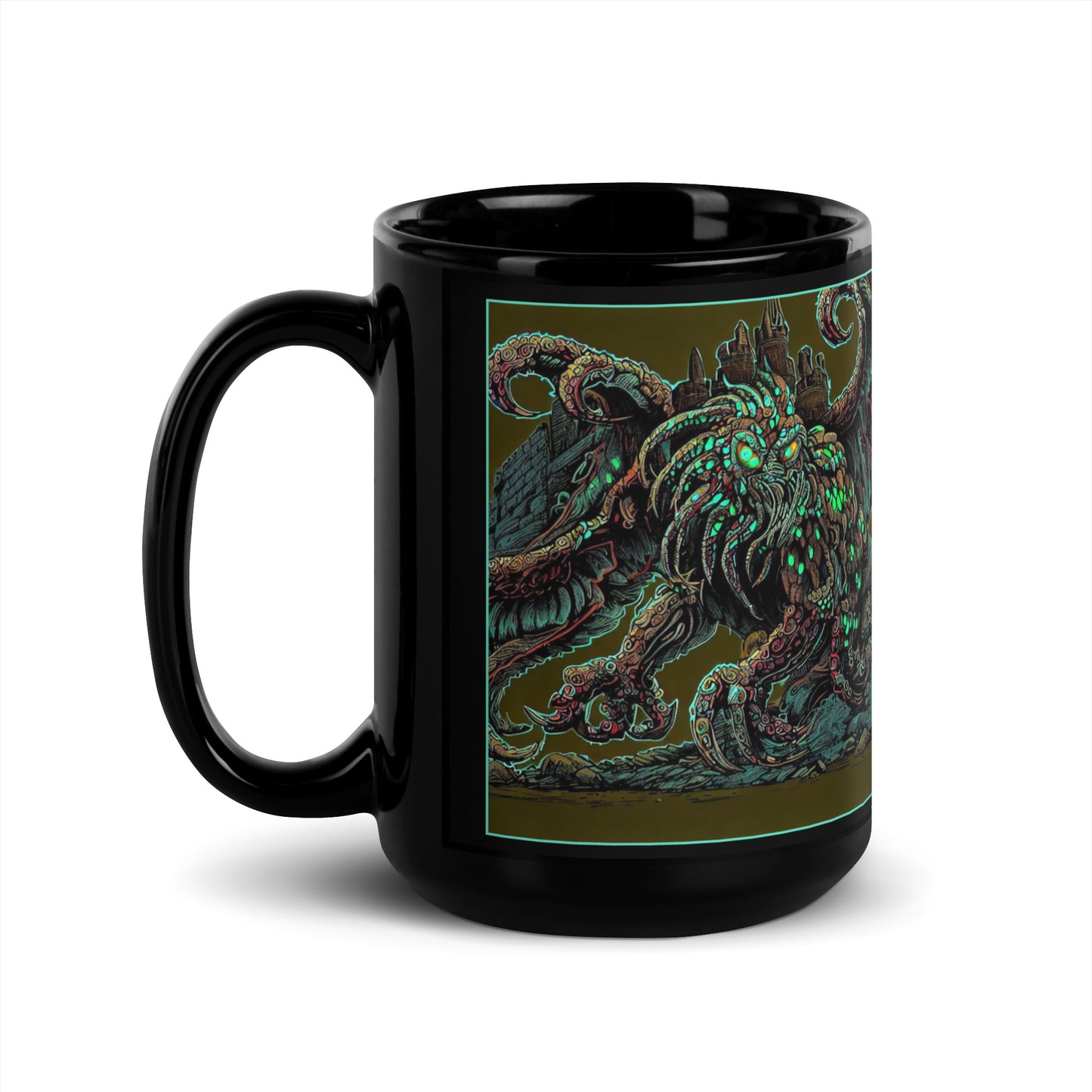 Cthulhu Castle Attack Black Glossy Mug