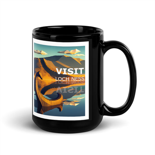 Visit Loch Ness Nessie Black Glossy Mug