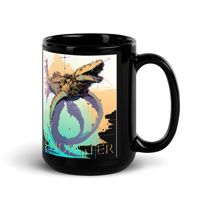 Loch Ness Monster Inkpunk Black Glossy Mug