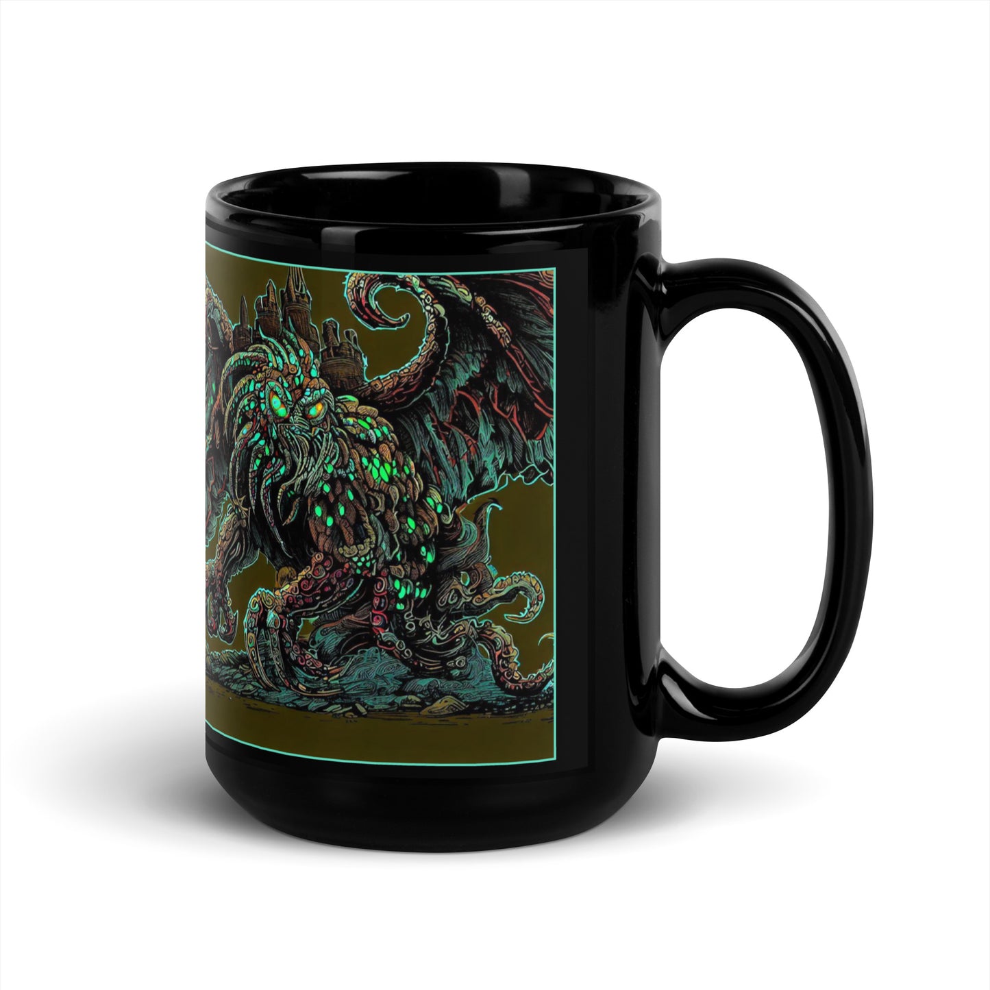 Cthulhu Castle Attack Black Glossy Mug