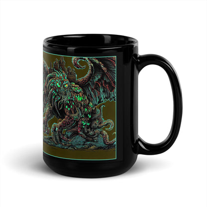 Cthulhu Castle Attack Black Glossy Mug