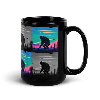 Neon Bigfoot Wood Art Black Glossy Mug