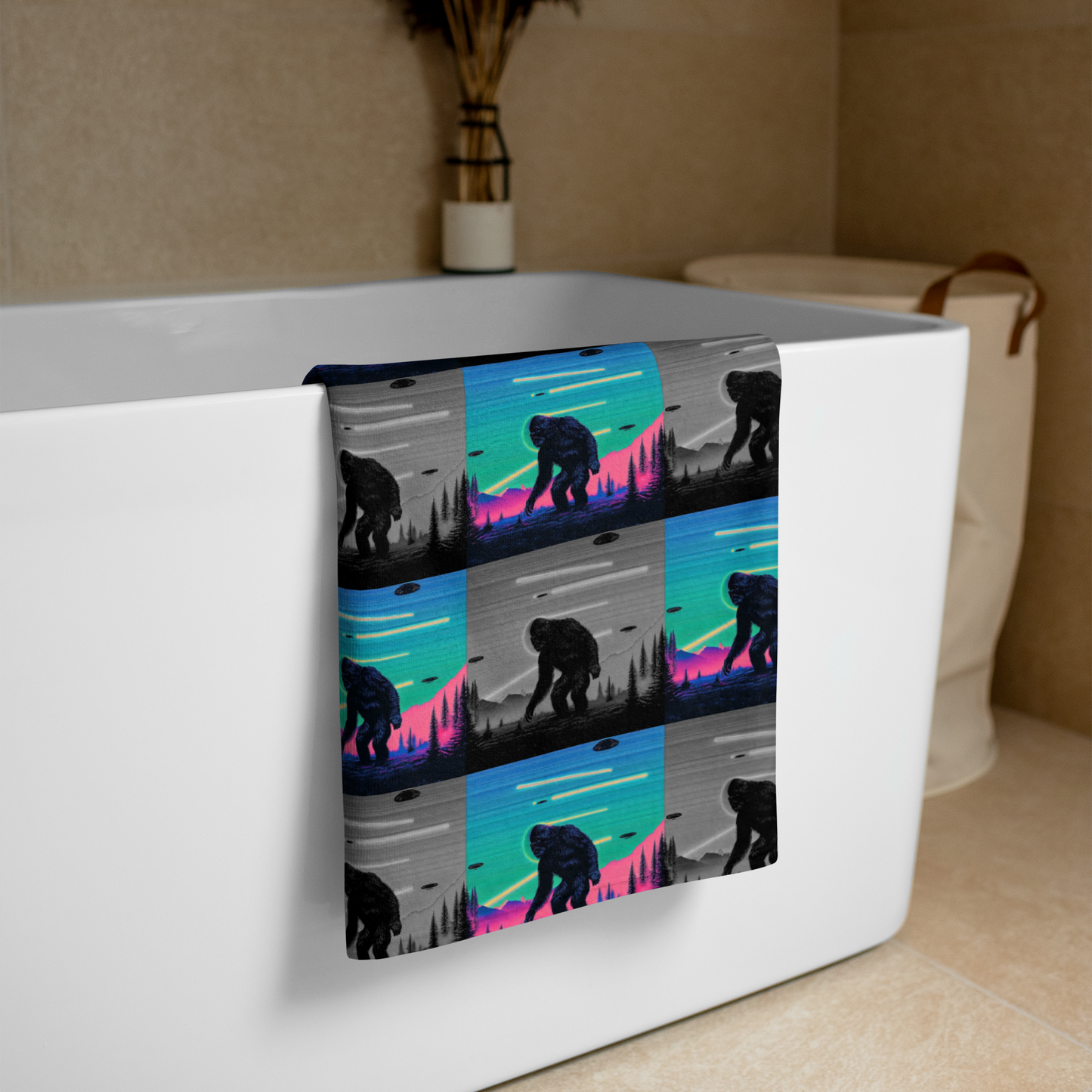 Neon Bigfoot Wood Art Towel