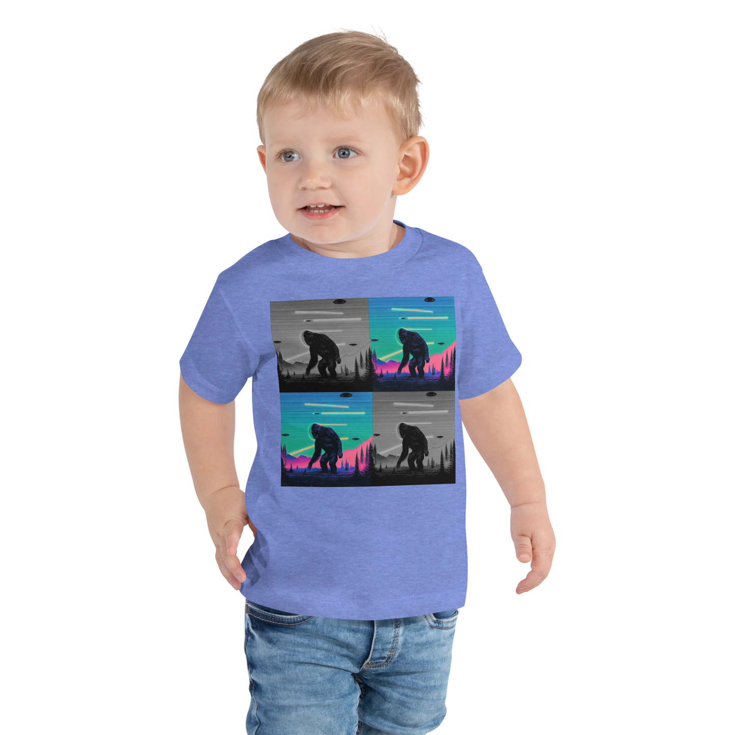 Neon Bigfoot Wood Art Toddler Short Sleeve Tee