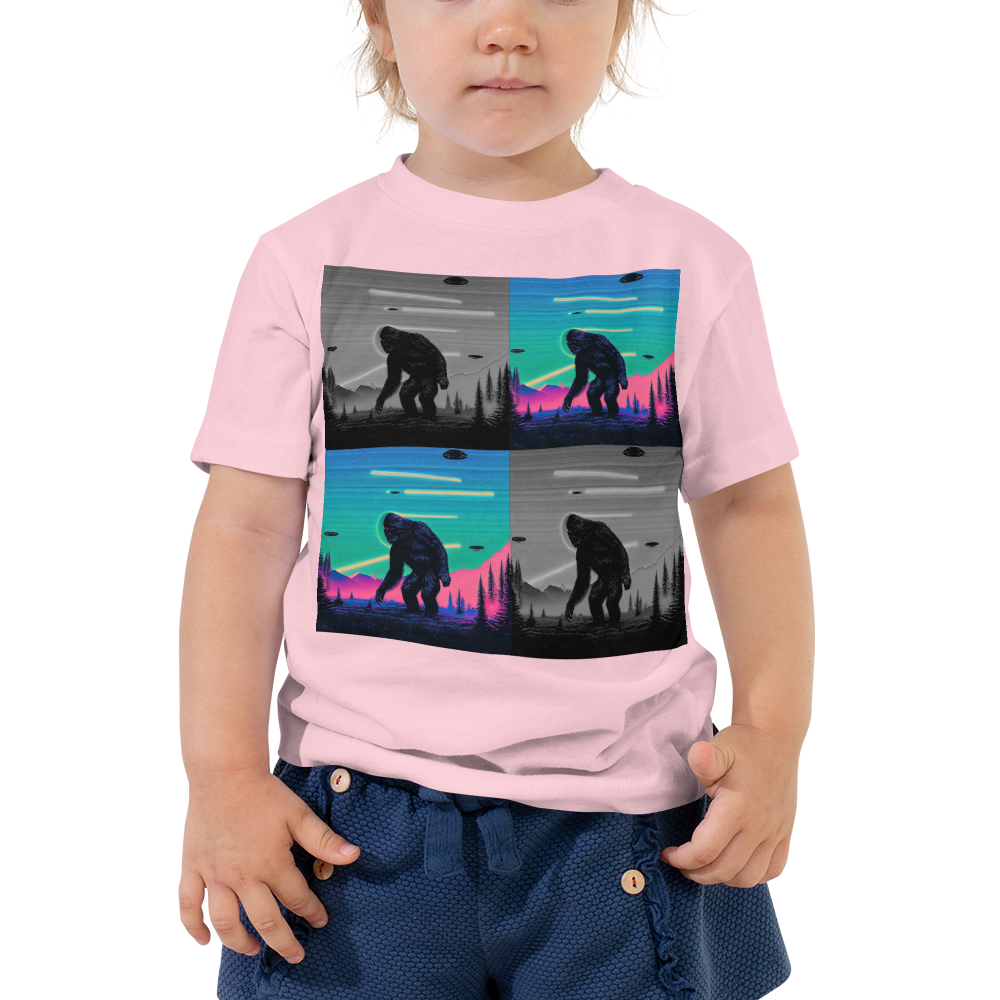 Neon Bigfoot Wood Art Toddler Short Sleeve Tee