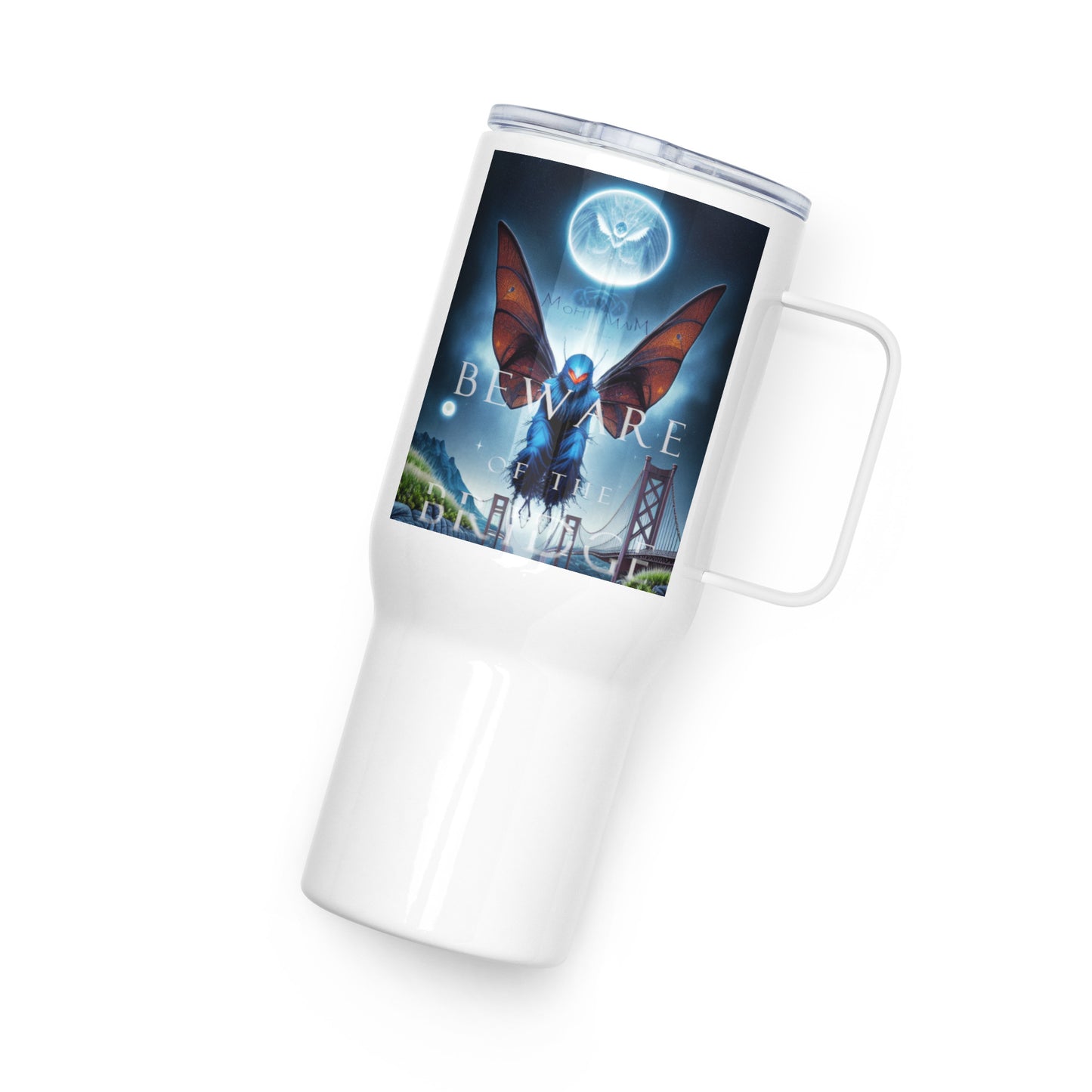 Beware the Bridge Mothman Encounter Travel mug with a handle