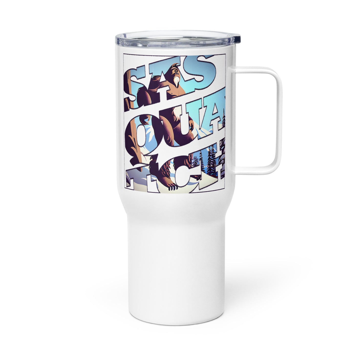 Sasquatch Snowy Anime Travel mug with a handle