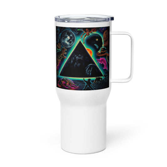 Black Gate Pyramid of Cryptids Travel mug with a handle