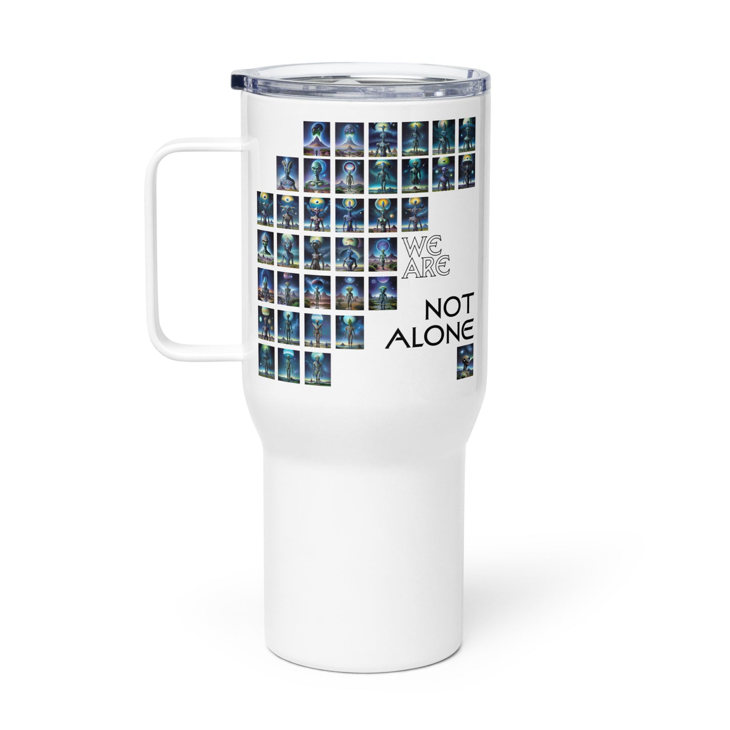 We Are Not Alone Travel mug with a handle