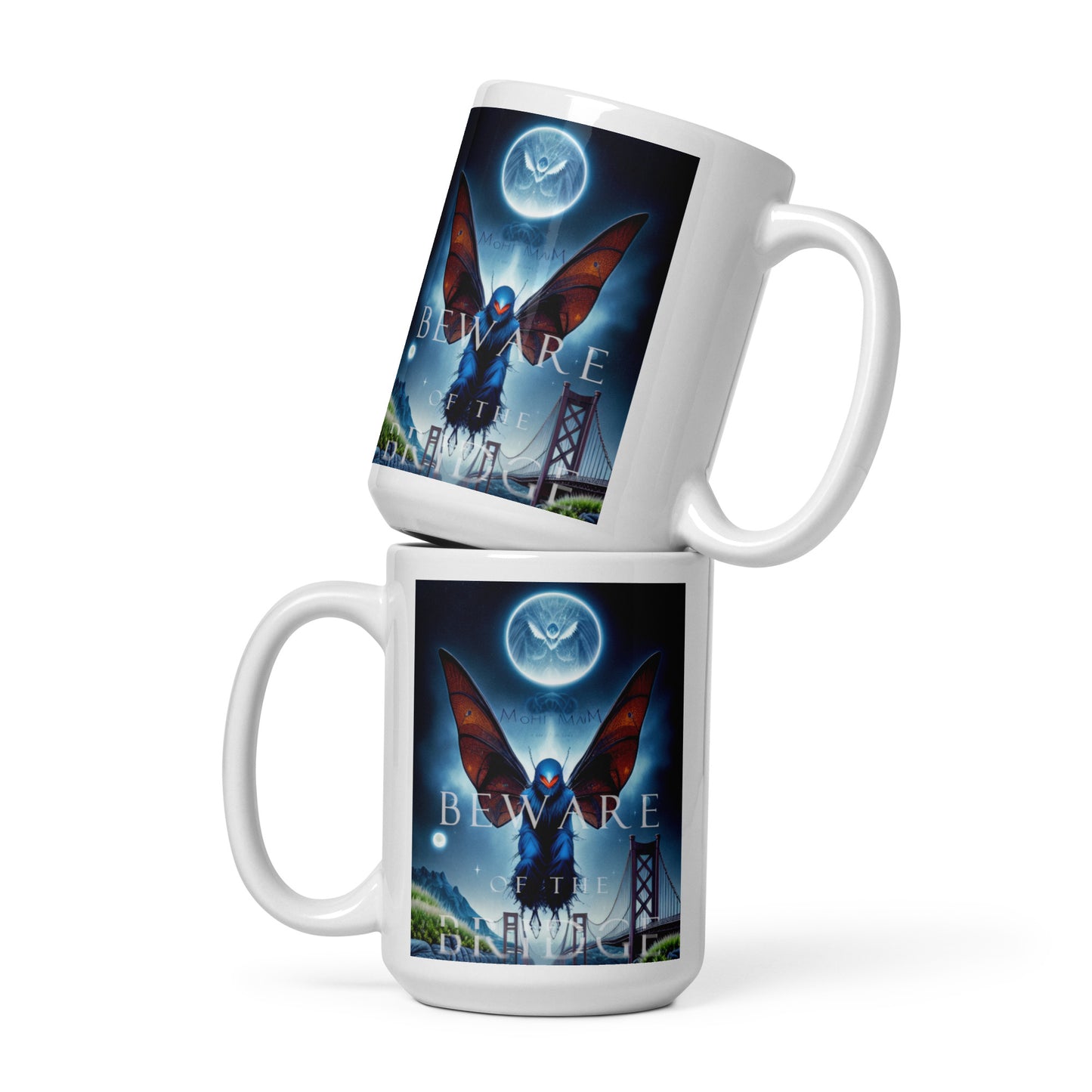 Beware of the Bridge Mothman Encounter White glossy mug