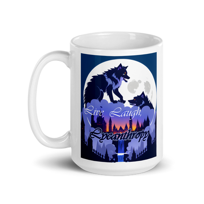 Live, Laugh, Lycanthropy White glossy mug