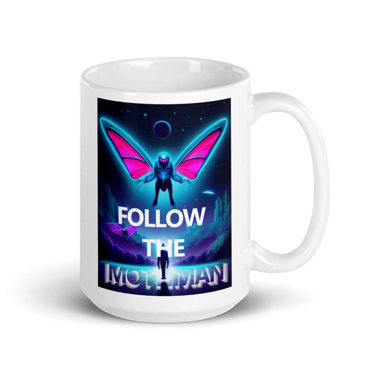 Follow The Mothman White glossy mug