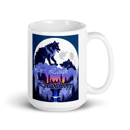 Live, Laugh, Lycanthropy White glossy mug